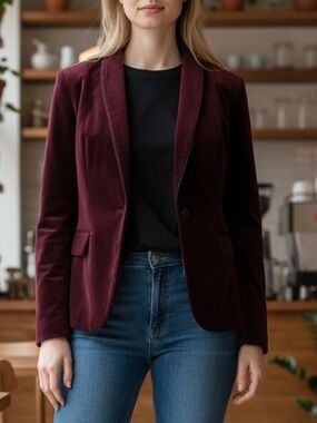 Niccolini Vintage Velvet Burgundy Button Up Blazer Size S